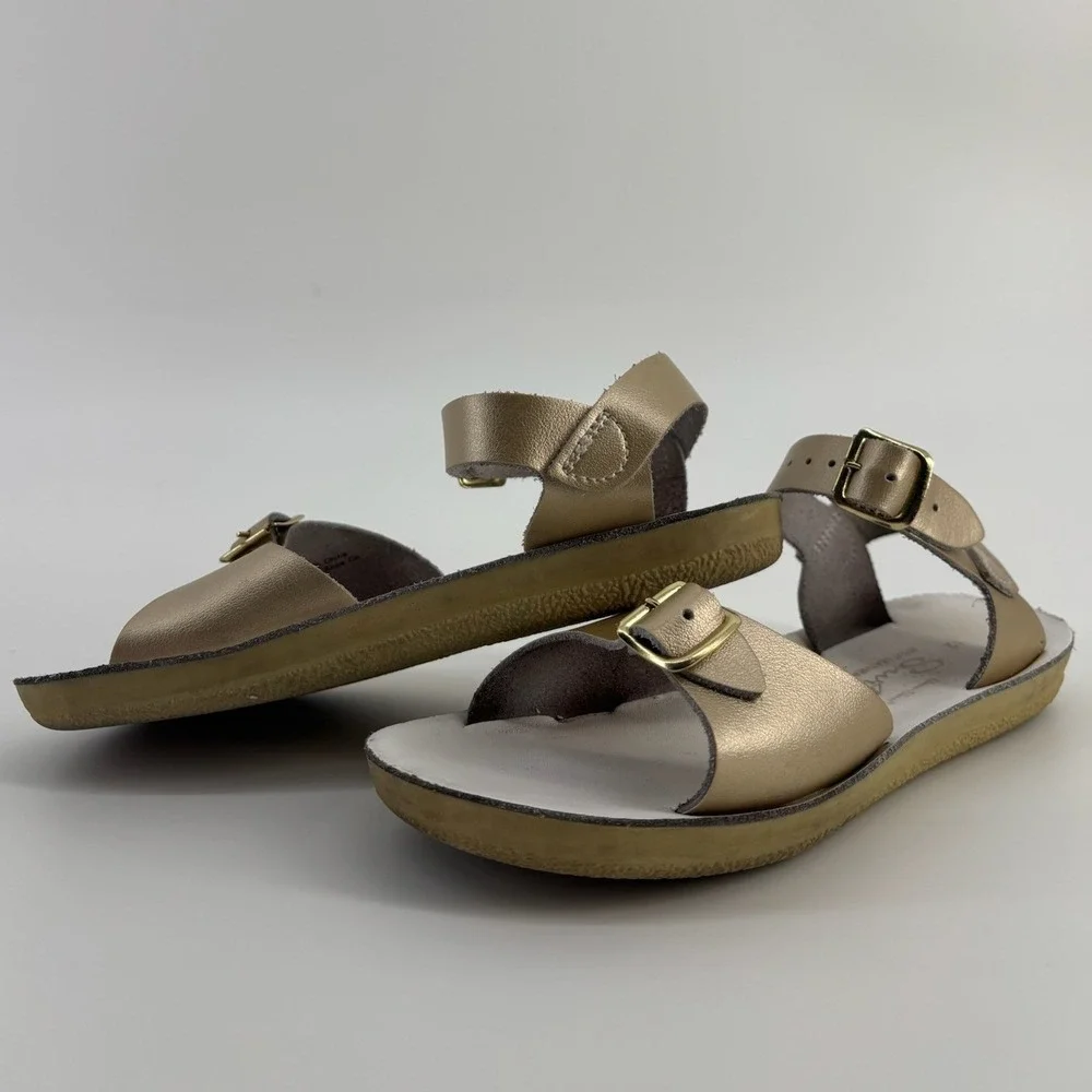 Salt Water Sandals Sun-San Surfer Metallic Gold Leather Kids Size 12